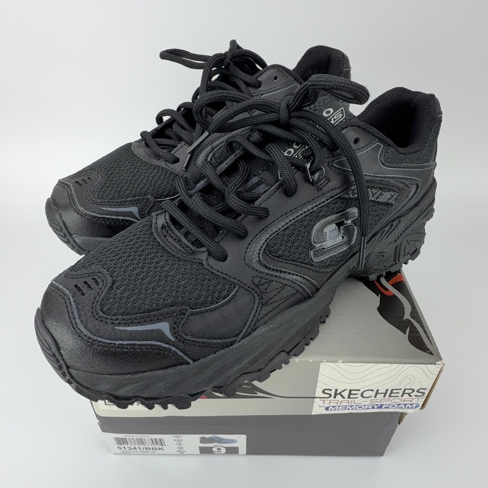 Skechers Kirkwood One Up Men 9 Black Trail Sport Memory Foam Shoes 51341/BBK NIB